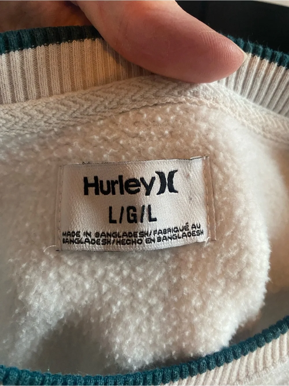 Hurley Men’s Embroidered Green thread Light Gray Crewneck Sweatshirt